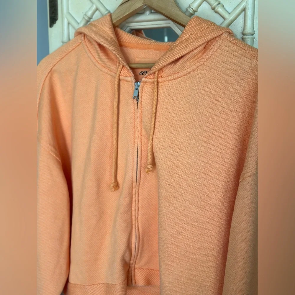 Aerie Orange Cropped Beach Party Zip up hoodie, size large, oversized - Picture 3 of 9